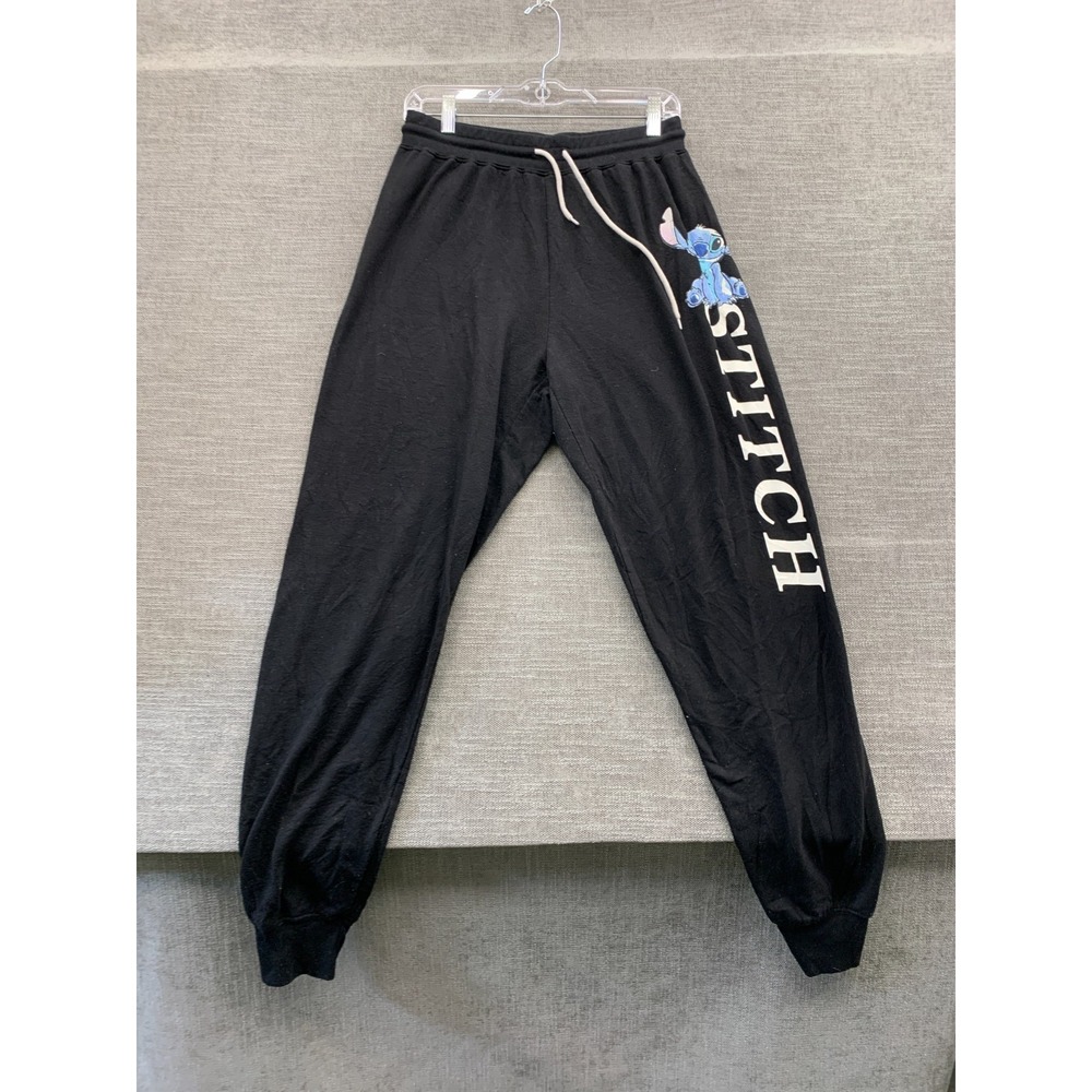Disney Lilo & Stitch Sweatpants Women Large Black Fleece Lined Athleisure Jogger